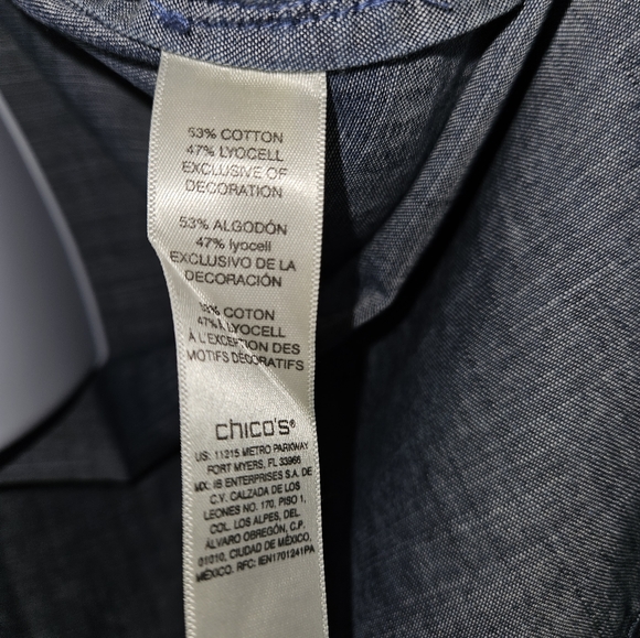 NWOT Chicos blue chambray denim beaded embroidered blouse top Womens Medium - Picture 5 of 7